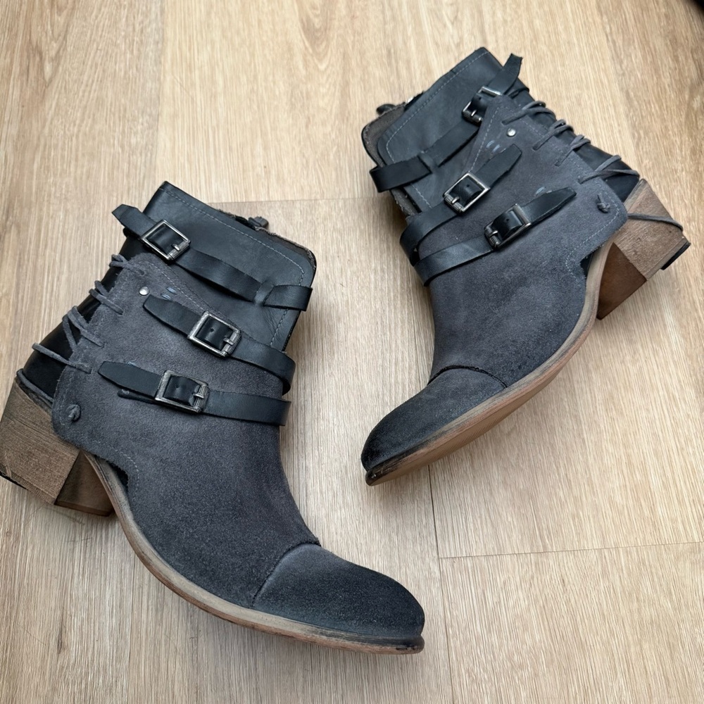 Roan Bed Stu‎ Aimee Leather Ankle Boots Size 9.5 Grey distressed - Picture 6 of 11